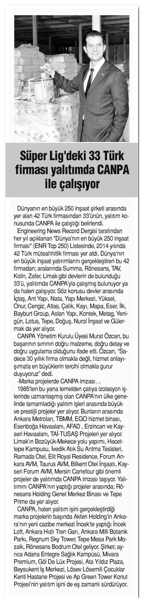 Süper Lig’deki 33 Türk Firması CANPA ile çalışıyor
