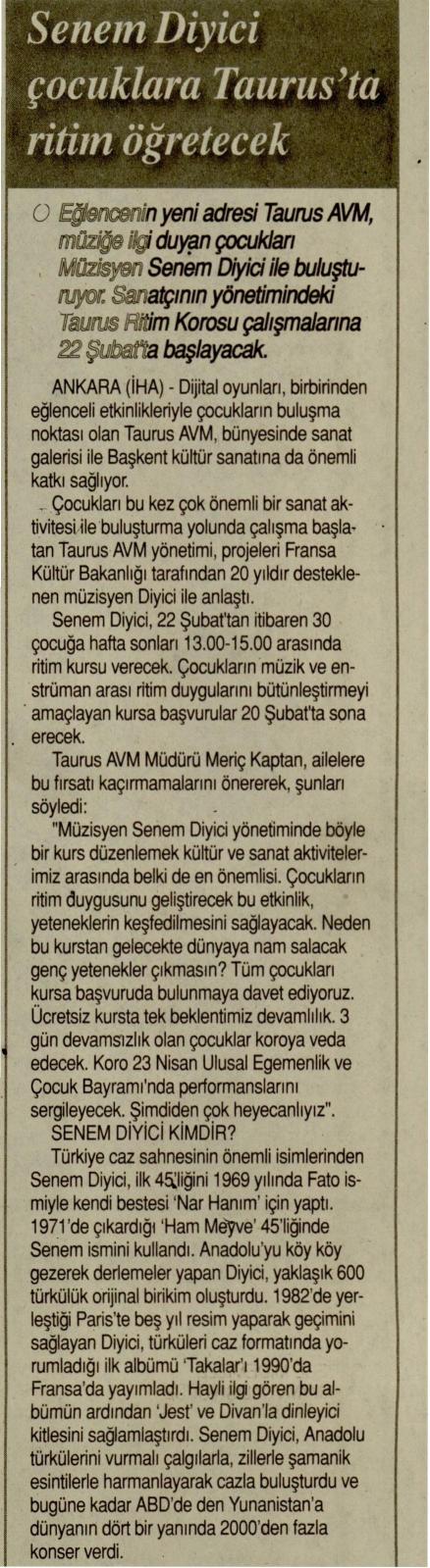 Senem Diyici Çocuklara Taurus’ta Ritim Öğretecek