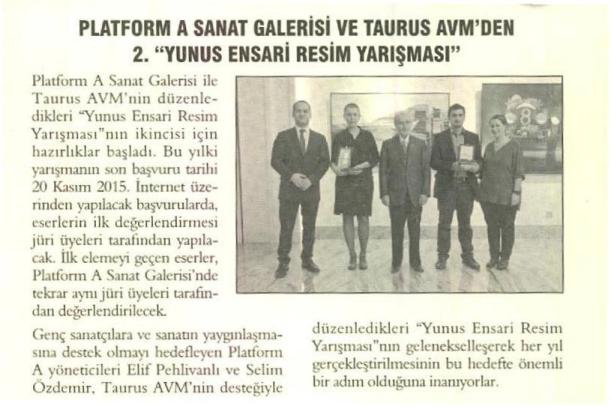 “Platform A Sanat Galerisi ve Taurus AVM’den 2. “Yunus Ensari Resim Yarışması”