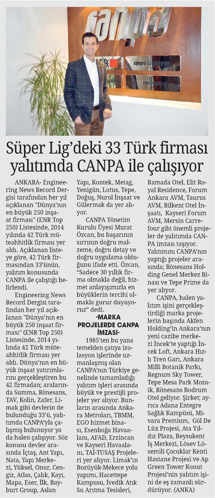 Süper Lig’deki 33 Türk Firması Yalıtımda CANPA ile Çalışıyor