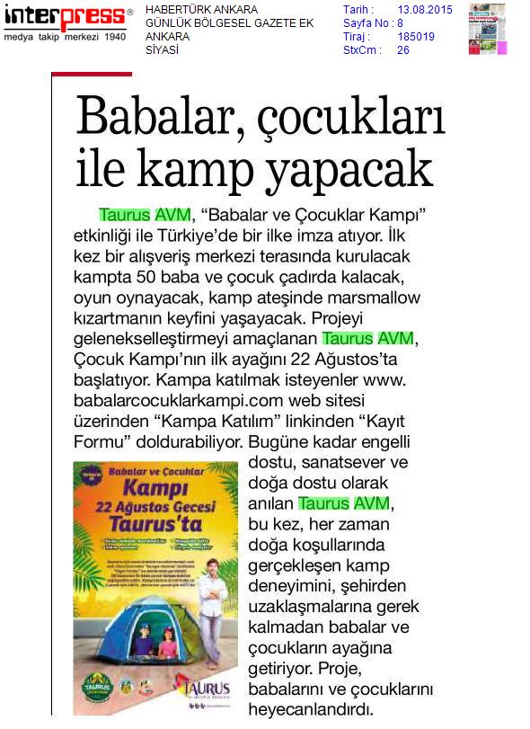 ”Babalar çocukları ile kamp yapacak.”