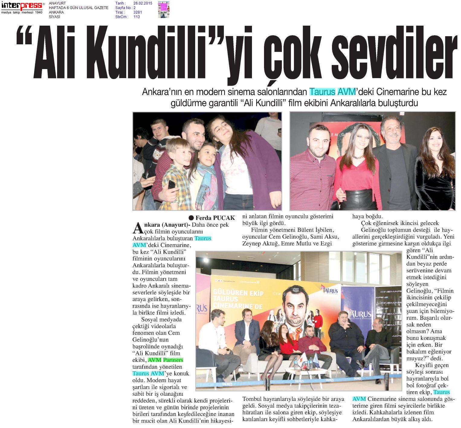 Ali Kundilli”yi Çok Sevdiler