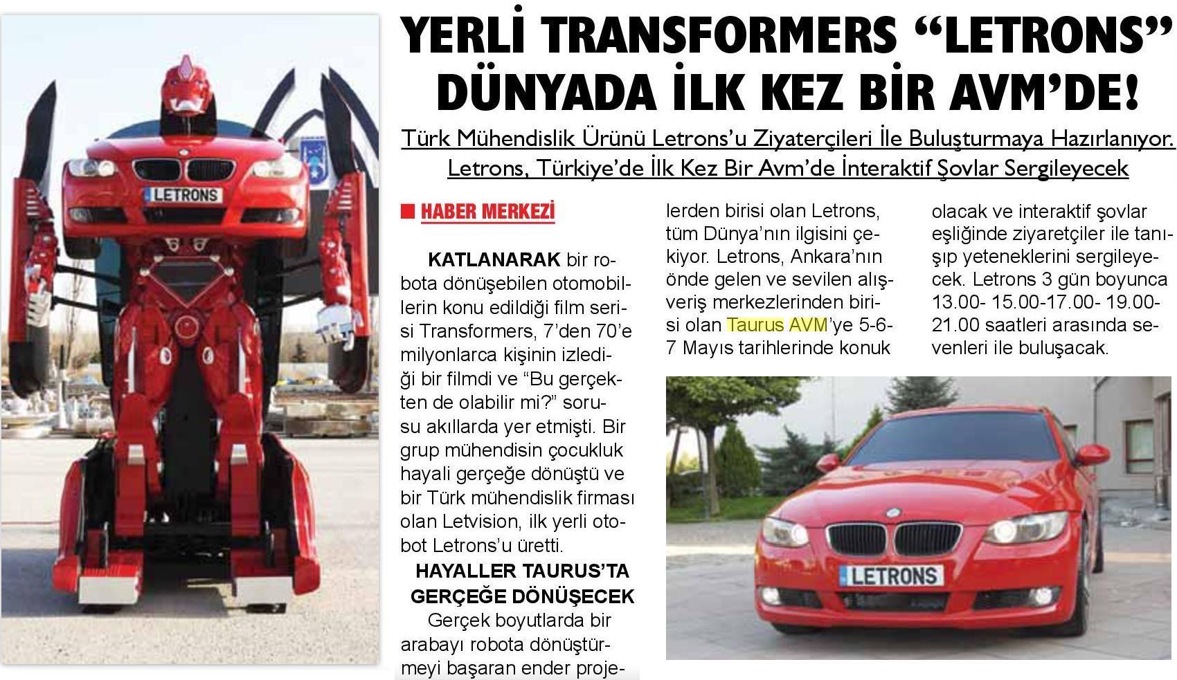 YERLİ TRANSFORMERS LETRONS” DÜNYADA İLK KEZ BİR AVM’ DE!